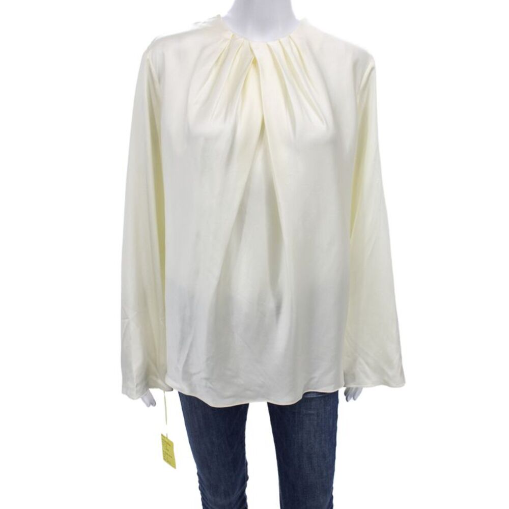 Lily Silk Women Basic Mulberry Silk Ivory Long Sleeve Round Neck Blouse Size XL